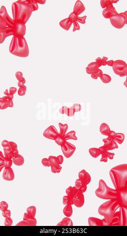 Abstrait 3D arrière-plans tombant arcs rubans mignon girly rose couleurs polies confettis métalliques particules Valentine amour événement festif écran vertical Banque D'Images