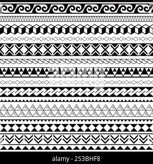 Tatouage polynésien motif tribal vectoriel sans couture, conception traditionnelle hawaïenne inspirée par l'art géométrique traditionnel des îles de l'océan Pacifique Illustration de Vecteur