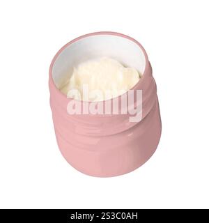 Récipient en plastique ouvert avec de la crème sur un fond blanc. Récipient en plastique ouvert avec de la crème Banque D'Images
