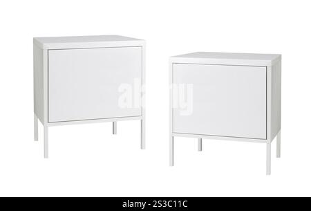 Stand en bois blanc isolé sur blanc. Stand en bois blanc isolé Banque D'Images