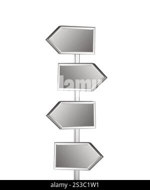 Panneau blanc isolé sur fond blanc. Panneau de signalisation vierge Banque D'Images