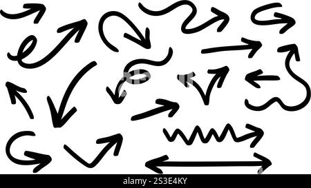 Diverses flèches dessinées à la main illustrent la direction et le mouvement de manière créative Illustration de Vecteur