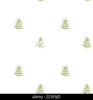 Motif de feuille de fougère verte minimaliste sur fond blanc. Illustration de Vecteur