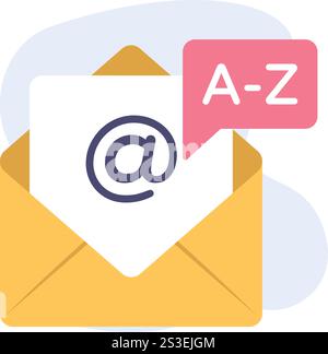 Newsletter Email concept de traducteur automatique, conception d'icône vectorielle de courrier public de notaire, symbole de la Journée internationale de la langue, signe de diversité linguistique, Bili Illustration de Vecteur