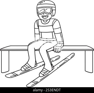 Pull de ski masculin prenant position coloration isolée Illustration de Vecteur