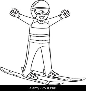 Saut à ski Jumper ski homme levant les bras isolé Illustration de Vecteur