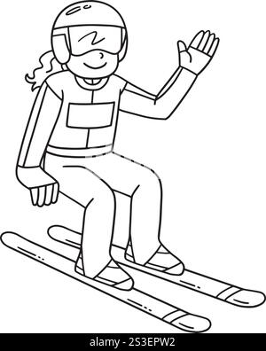 Saut à ski Jumper ski femelle coloration isolée Illustration de Vecteur