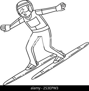 Saut à ski Jumper Télémark Landing isolé Illustration de Vecteur