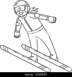 Saut à ski Jumper de ski féminin décollant isolé Illustration de Vecteur