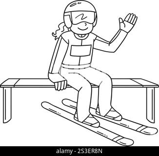 Saut à ski femme ski Jumper Haut courbe isolé Illustration de Vecteur