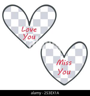 Ensemble d'icônes de symbole de coeur, gris tchécanisé blanc design plat classique, forme de logo, contour de style doodle d'encre noire, éléments décoratifs isolés Illustration de Vecteur