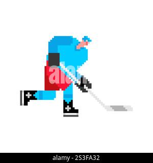 Pixel joueur de hockey montrant joueur de hockey sur glace 8 bits. Illustration vectorielle pixelisée Illustration de Vecteur