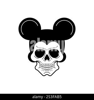 Crâne de souris isolé. Tête de squelette de rat avec oreilles Illustration de Vecteur