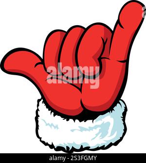 La main du Père Noël fait un signe shaka drôle. Geste de main de vecteur dans le style de bande dessinée sur fond transparent Illustration de Vecteur