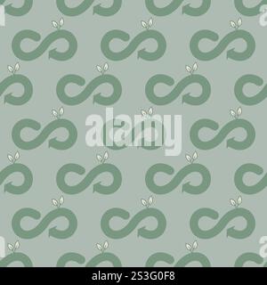 Modèle sans couture de la mode durable. Icônes vertes éco INFINITY. Motif pastel vectoriel dessiné à la main. Illustration de Vecteur