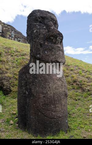 Moai (statues monolithiques) à Rano Raraku, la carrière où la plupart ont été sculptées sur l'île de Pâques. Banque D'Images