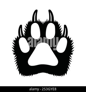 Griffe d'ours Paw Imprimer icône dessinée à la main Noir Blanc lignes épaisses SVG Illustration de Vecteur
