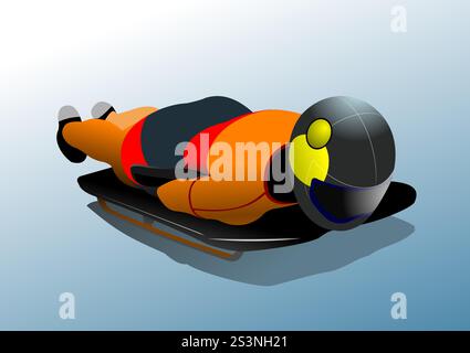 Sports d'hiver de course de traîneau à squelette. illustration dessinée à la main par vecteur 3d. Illustration de Vecteur