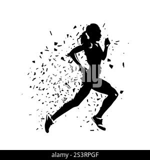 Course, athlétisme, femme en cours d'exécution, sprinteuse féminine, silhouette de vecteur isolé, vue latérale Illustration de Vecteur