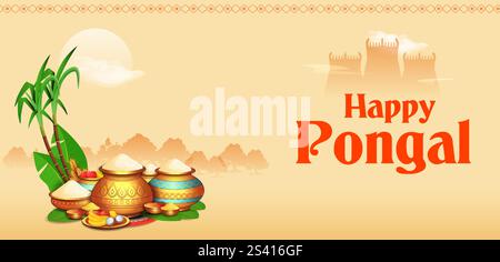 Illustration de l'Heureux Pongal Maison de Harvest Festival du Tamil Nadu au sud de l'Inde fond d'accueil Illustration de Vecteur