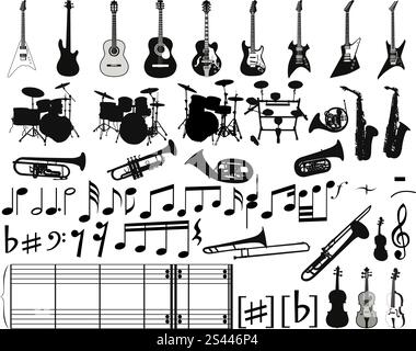Grande collection d'éléments musicaux pour l'utilisation de conception Illustration de Vecteur