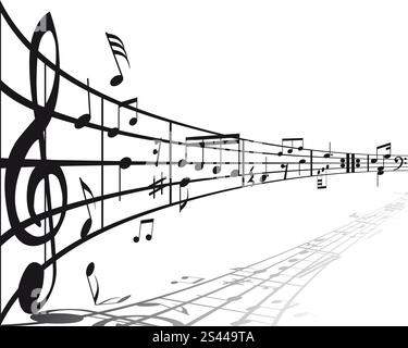 Résumé Contexte La musique avec différentes notes et lignes Illustration de Vecteur