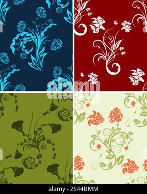 Les fonds de couleur transparente floral vector set. Pour faire facile modèle transparente juste glisser tous les groupe en bar, nuances et l'utiliser pour remplir les contours. Illustration de Vecteur