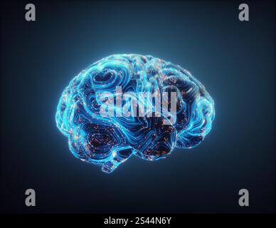 Cerveau polygonal abstrait avec des points et des lignes brillants, connexions réseau. Brainstorming et concept de développement personnel. Il s'agit d'une illustration de rendu 3D. Banque D'Images