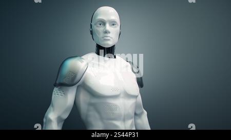 Robot humain masculin. Intelligence artificielle et concept d'innovation. Il s'agit d'une illustration de rendu 3D. Banque D'Images