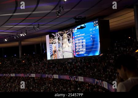Vues générales des Jeux Olympiques de Paris 2024 prises du point de vue des fans, y compris la médaille d'or de Keely Hodgkinson au 800 mètres, Paris, France, Europe. Banque D'Images