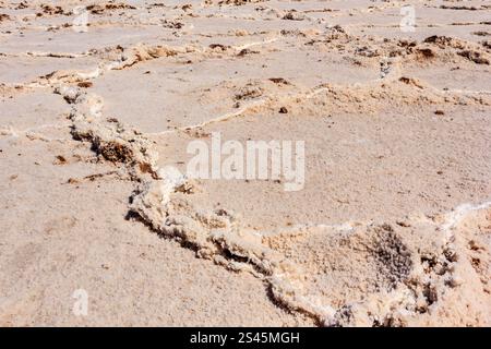 Un paysage désertique avec beaucoup de sable et de rochers. Le sable est très sec et les rochers sont dispersés dans toute la région Banque D'Images