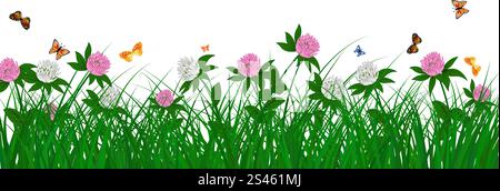 Meadow fond couleur avec papillons et barbeaux. Tous les objets sont séparés. Vector illustration. Eps 10 sans transparence. Illustration de Vecteur