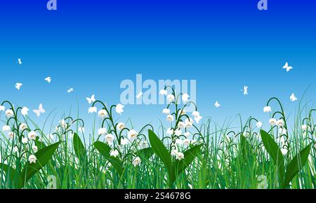 Meadow fond couleur avec les papillons. Tous les objets sont séparés. Vector illustration. Eps 10 sans transparence. Illustration de Vecteur