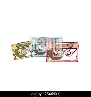 Illustration de trois cassettes audio vintage isolées sur fond blanc Illustration de Vecteur