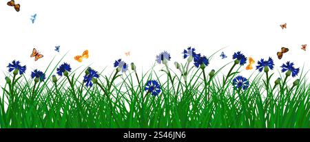 Meadow fond couleur avec papillons et barbeaux. Tous les objets sont séparés. Vector illustration. Eps 10 sans transparence. Illustration de Vecteur