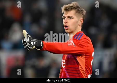 Rome, Italie. 10 janvier 2025. Jean Butez de Côme réagit lors du match de Serie A entre le SS Lazio et le Côme 1907 au stade Olimpico de Rome (Italie), le 10 janvier 2025. Crédit : Insidefoto di andrea staccioli/Alamy Live News Banque D'Images