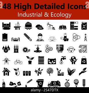 Ensemble de l'écologie industrielle détaillée et icônes de lisse noir Couleurs. Approprié pour tous les types de Design (page Web, interface, la publicité, et d'autres mensonges). Vector Illustration. Illustration de Vecteur
