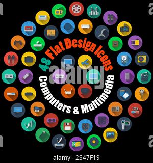 Ensemble d'informatique et multimédia très détaillés en icônes lisse Style Design plat. Approprié pour tous les types de Design (page Web, interface, la publicité, et d'autres mensonges). Vector Illustration. Illustration de Vecteur