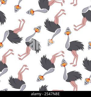 Modèle logique de Funny Cartoon Character Autruche avec large sourire sur fond blanc. Le zoo tropical et la faune. Vector illustration. Illustration de Vecteur