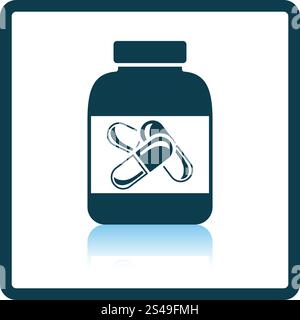 Remise en Forme de l'icône de comprimés dans le récipient . Reflet de l'ombre. Vector illustration. Illustration de Vecteur