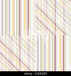 Motif abstrait sans couture avec des rayures diagonales et verticales dans des tons terreux de rouge, jaune, vert et blanc. Idéal pour textiles, papiers peints, Banque D'Images
