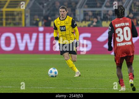 Dortmund, Allemagne. 10 janvier 2025. Dortmund, Allemagne, 10 janvier 2025 : Marcel Sabitzer (20 Dortmund) lors du match de football 1.Bundesliga entre Borussia Dortmund et Bayer 04 Leverkusen au signal Iduna Park à Dortmund, Allemagne Philipp Kresnik (Philipp Kresnik/SPP) crédit : SPP Sport Press photo. /Alamy Live News Banque D'Images