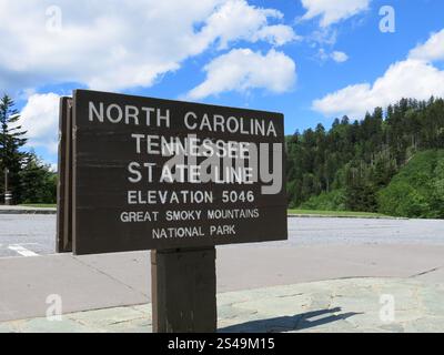 Caroline du Nord Tennessee State Line signe Great Smoky Mountain National Park Banque D'Images