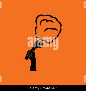 Les fans de football, hand holding burnt flayer avec icône de fumée. Fond orange avec du noir. Vector illustration. Illustration de Vecteur
