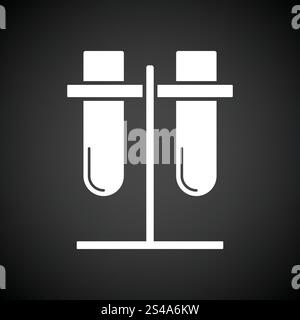 Flacons de laboratoire rattaché à l'icône de stand. Fond noir avec blanc. Vector illustration. Illustration de Vecteur