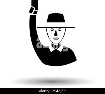 Juge-arbitre de cricket avec main tenant l'icône de carte. Fond blanc avec design de l'ombre. Vector illustration. Illustration de Vecteur