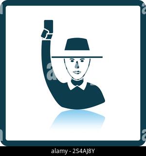 Juge-arbitre de cricket avec main tenant l'icône de carte. Reflet de l'ombre. Vector illustration. Illustration de Vecteur