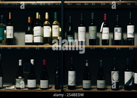 buenos aires, Argentine- 20 janvier 2024 : étagère d'épicerie avec vin argentin Banque D'Images