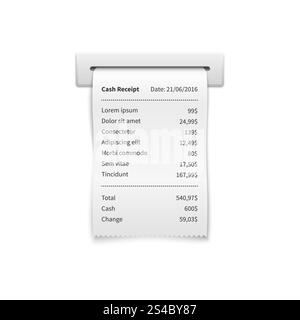 Reçu imprimé des ventes, maquette de vecteur atm de facture de papier d'achat. Reçu imprimé des ventes, maquette de vecteur atm de facture de papier d'achat. Chèque papier et chèque financier isolés Illustration de Vecteur