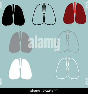 Poumons rouge noir gris blanc icône.. Poumons rouge noir gris blanc ensemble d'icônes. Illustration de Vecteur